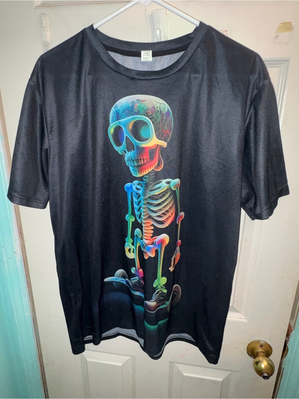 Men's Black Short-Sleeve Graphic Tee with Neon Skeleton